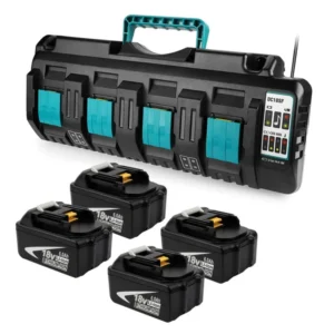 4-Pack 18V 6.0Ah Replacement Battery for Makita BL1860 + DC18SF 4-Port Charger