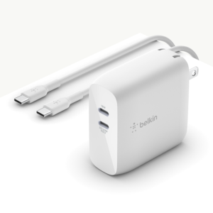 Belkin BoostCharge Dual USB-C GaN Wall Charger 68W with USB-C Cable – Fast & Efficient Charging