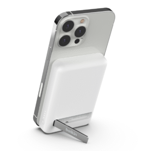 Belkin BoostCharge Magnetic Wireless Power Bank 5K + Stand – White | MagSafe Compatible Portable Charger