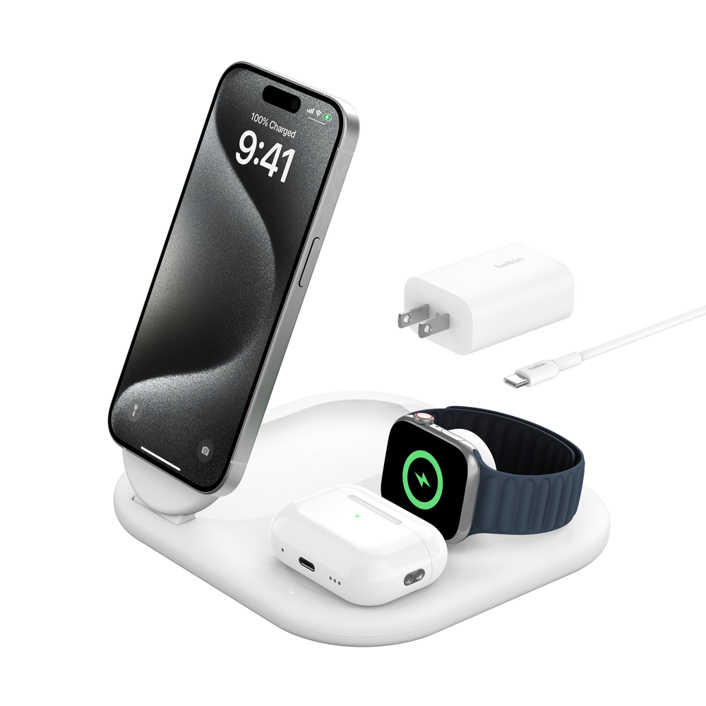 Belkin BoostCharge 3-in-1 Magnetic Foldable Wireless Charger with Qi2 15W - White