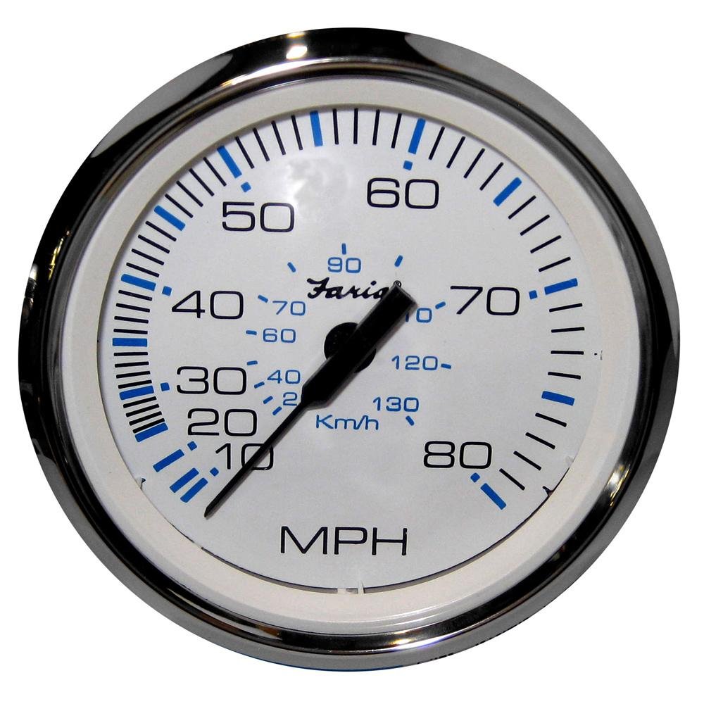 Faria Chesapeake White SS 4″ Speedometer – 80MPH (Pitot) – 33819
