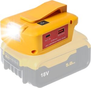 Fuel 1 Pod Pump Battery Adapter - 22.5 W USB Power Source Compatible with Dewalt 20V and Milwaukee 18V with PD/QC3.0 Fast Charging, DC Port for Heated Jacket, LED Light, Belt Clip