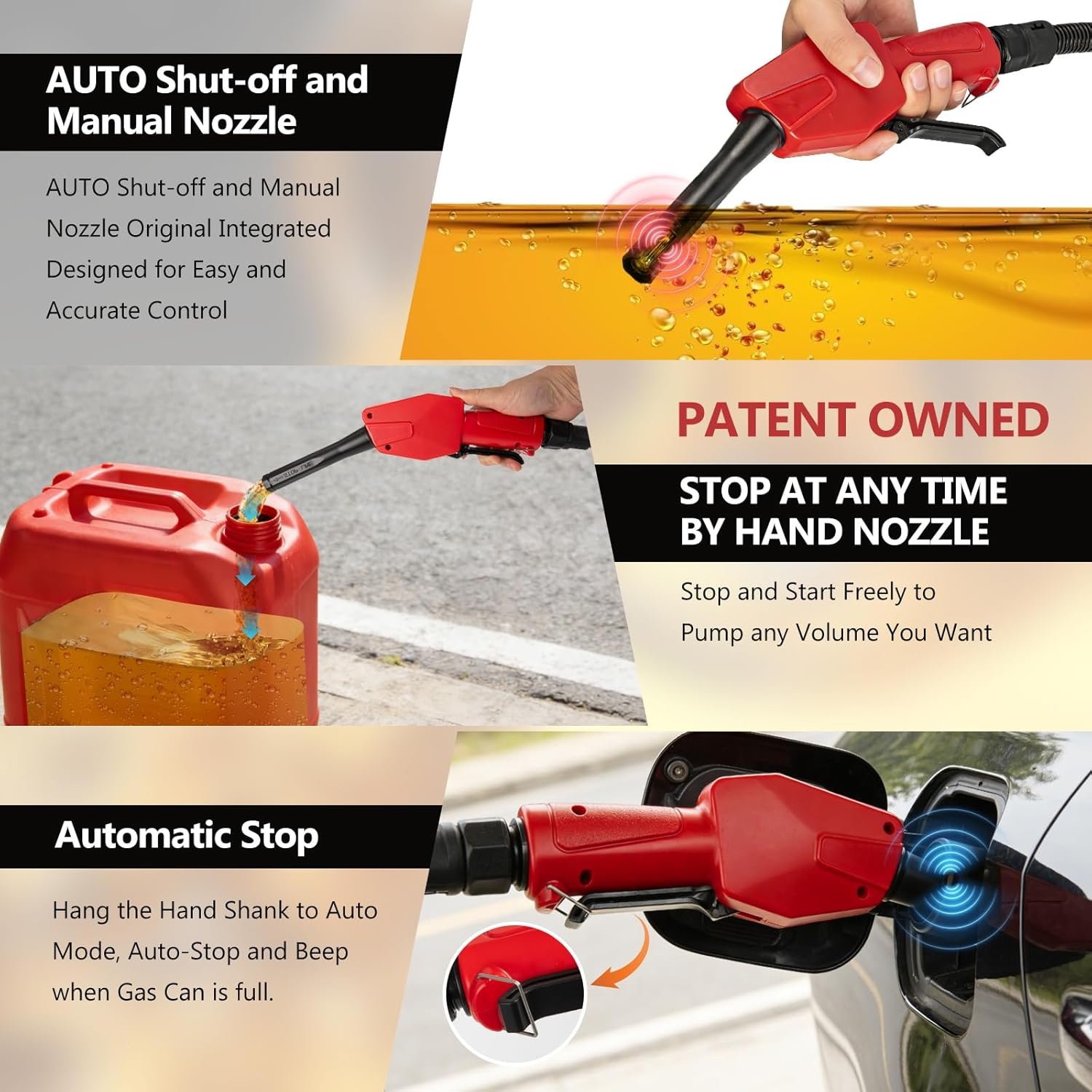 5GPM Cordless Fuel Transfer Pump,Auto-Stop & Hand Nozzle, Compatible with DeWalt 20V & Milwaukee 18V Batteries, 51'' hose,Vertical Operated Gas Can Pump for Diesel, Gasoline (Battery Excluded) - Image 5